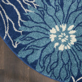 8' Blue And Ivory Floral Round Rug