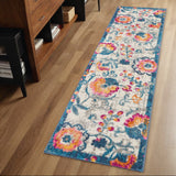 6' Ivory And Blue Floral Runner Rug