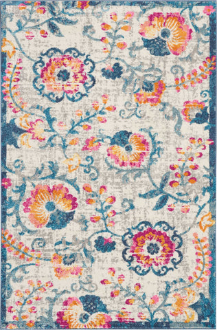 4' X 6' Ivory And Blue Floral Area Rug
