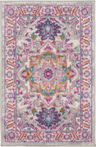 2' X 3' Light Gray And Pink Medallion Area Rug