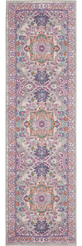 6' Light Gray And Pink Medallion Runner Rug