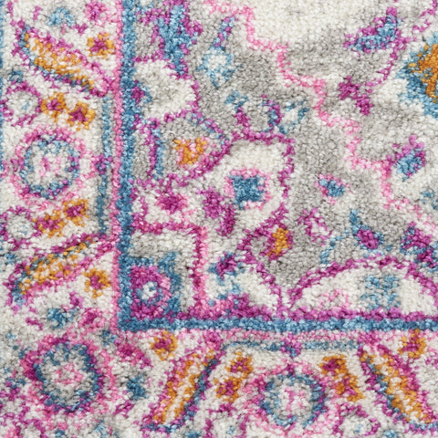 6' Light Gray And Pink Medallion Runner Rug