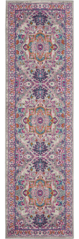 10' Light Gray And Pink Medallion Runner Rug