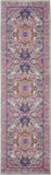 10' Light Gray And Pink Medallion Runner Rug