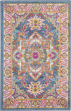 2' X 3' Teal And Ivory Medallion Distressed Area Rug