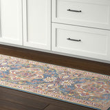 8' Teal And Ivory Medallion Distressed Runner Rug