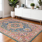 4' X 6' Teal And Ivory Medallion Distressed Area Rug