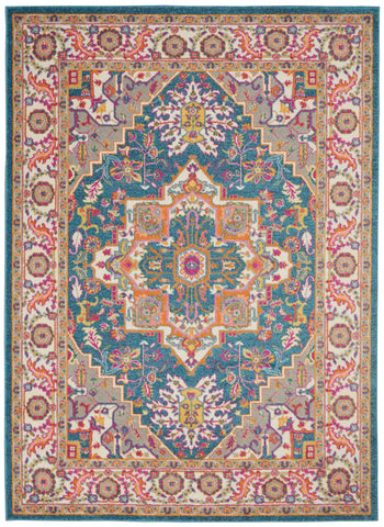 4' X 6' Teal And Ivory Medallion Distressed Area Rug
