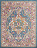 7' X 10' Teal And Ivory Medallion Distressed Area Rug