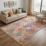 5' X 7' Gray Blue And Orange Quatrefoil Distressed Area Rug