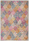 5' X 7' Gray Blue And Orange Quatrefoil Distressed Area Rug