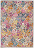 7' X 10' Gray Blue And Orange Quatrefoil Distressed Area Rug