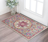 2' X 3' Gray And Ivory Medallion Area Rug
