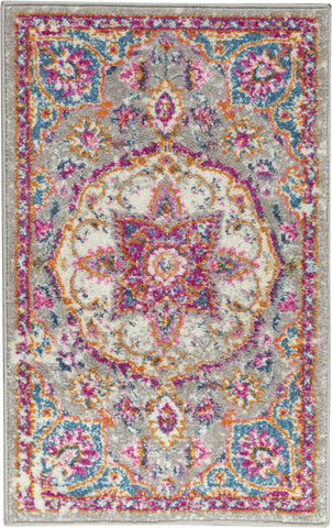 2' X 3' Gray And Ivory Medallion Area Rug
