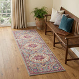 6' Gray And Ivory Medallion Runner Rug