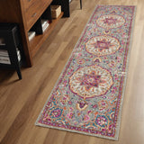 6' Gray And Ivory Medallion Runner Rug
