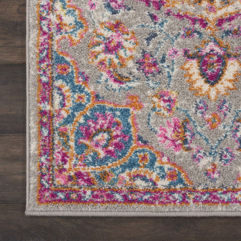 8' Gray And Ivory Medallion Runner Rug