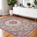 4' X 6' Gray And Ivory Medallion Area Rug
