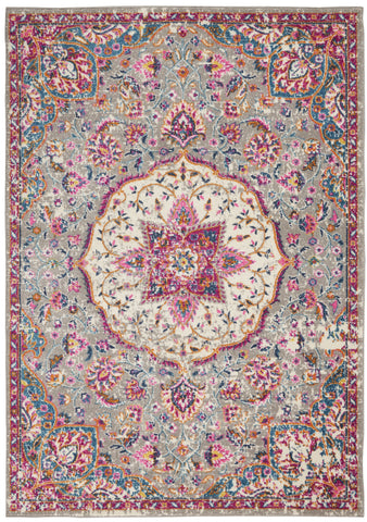 4' X 6' Gray And Ivory Medallion Area Rug