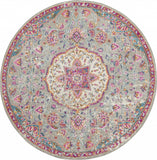 4' Gray And Ivory Medallion Round Rug