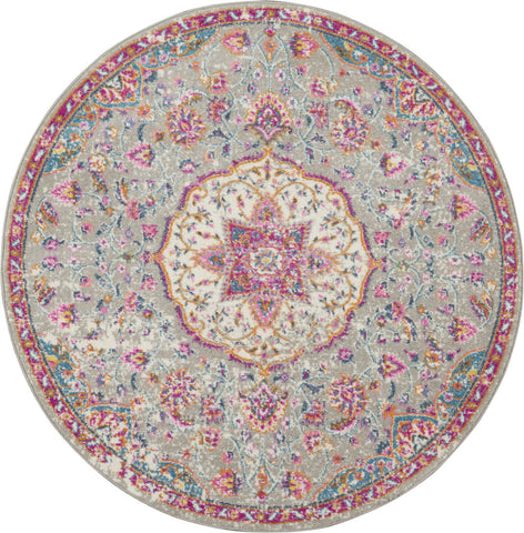 4' Gray And Ivory Medallion Round Rug