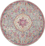 4' X 6' Ivory Gray and Blue Abstract Hand Knotted Worn Faded Area Rug