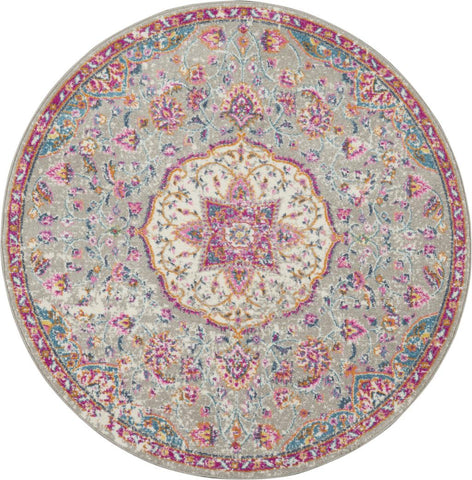 4' Gray And Ivory Medallion Round Rug