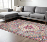 7' X 10' Gray And Ivory Medallion Area Rug