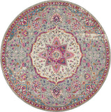 8' Gray And Ivory Medallion Round Rug