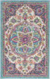 2' X 3' Ivory And Blue Medallion Area Rug