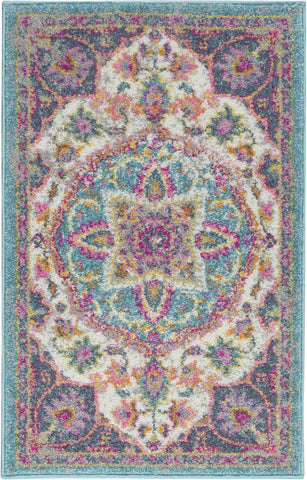 2' X 3' Ivory And Blue Medallion Area Rug