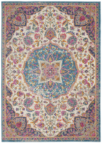 4' X 6' Ivory And Blue Medallion Area Rug