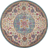 8' Ivory And Blue Medallion Round Rug