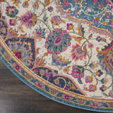 8' Ivory And Blue Medallion Round Rug