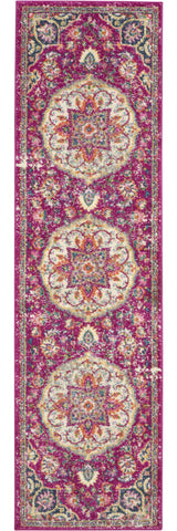 8' Pink And Ivory Medallion Runner Rug