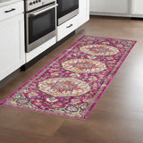 8' Pink And Ivory Medallion Runner Rug