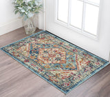 2' X 3' Ivory And Blue Oriental Distressed Area Rug
