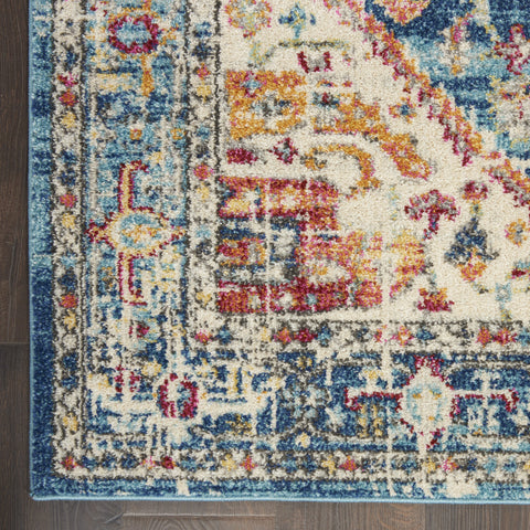 2' X 3' Ivory And Blue Oriental Distressed Area Rug