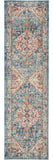 8' Ivory And Blue Oriental Distressed Runner Rug