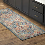 8' Ivory And Blue Oriental Distressed Runner Rug