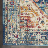 8' Ivory And Blue Oriental Distressed Runner Rug