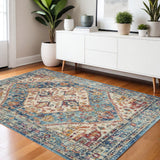 4' X 6' Ivory And Blue Oriental Distressed Area Rug