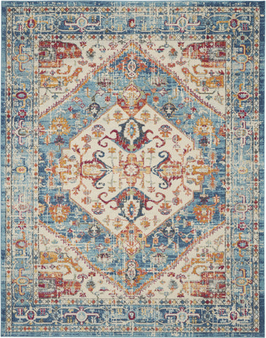 7' X 10' Ivory And Blue Oriental Distressed Area Rug