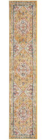 10' Yellow And Ivory Medallion Runner Rug