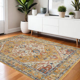 4' X 6' Yellow And Ivory Medallion Area Rug