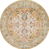 4' Yellow And Ivory Medallion Round Rug