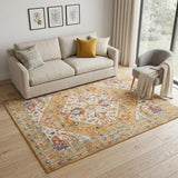 5' X 7' Yellow And Ivory Floral Medallion Area Rug