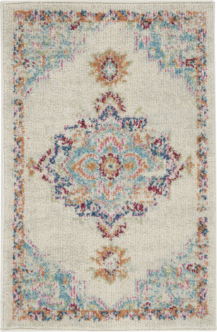 2' X 3' Gray And Ivory Medallion Distressed Area Rug