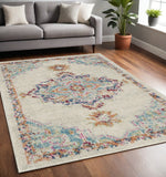 5' X 7' Gray And Ivory Medallion Distressed Area Rug