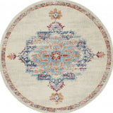 5' Gray And Ivory Medallion Distressed Round Rug